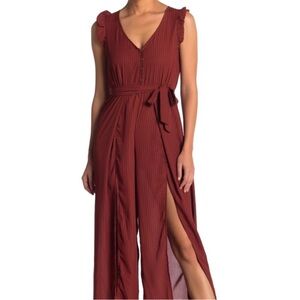 Kenedik Rust And Black Patterned Split Leg Jumpsuit Size Medium
